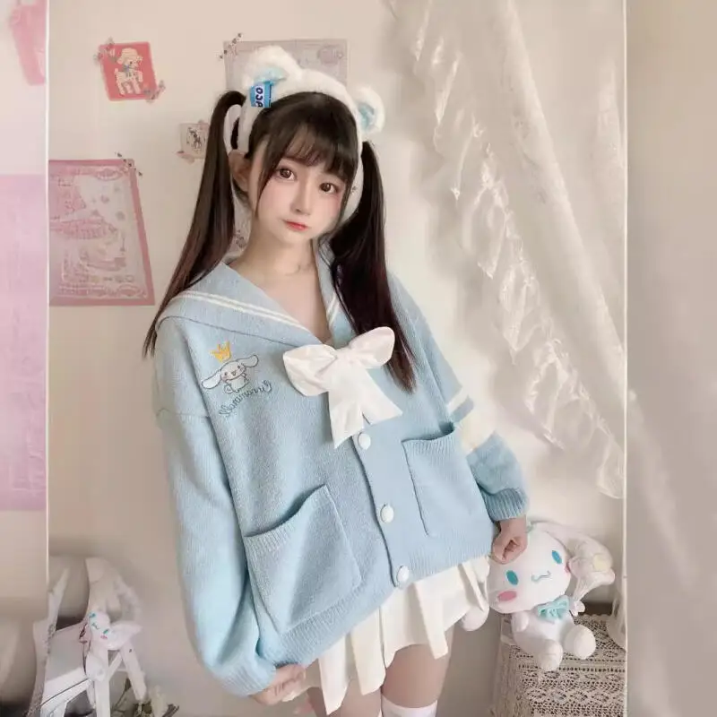 أنيمي لطيف سينامورول المرأة سترة الكرتون Y2K فضفاضة الدافئة Kawaii فتاة بلايز الربيع والخريف الحلو كلية نمط ملابس امرأة