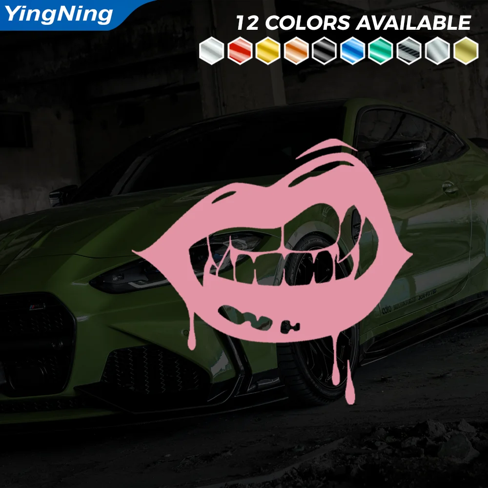 Vampire Lips Reflective Car Sticker Dripping Fangs Vinyl Decal Car Window Bumper Self Adhesive Gothic Halloween Vehicle Decor