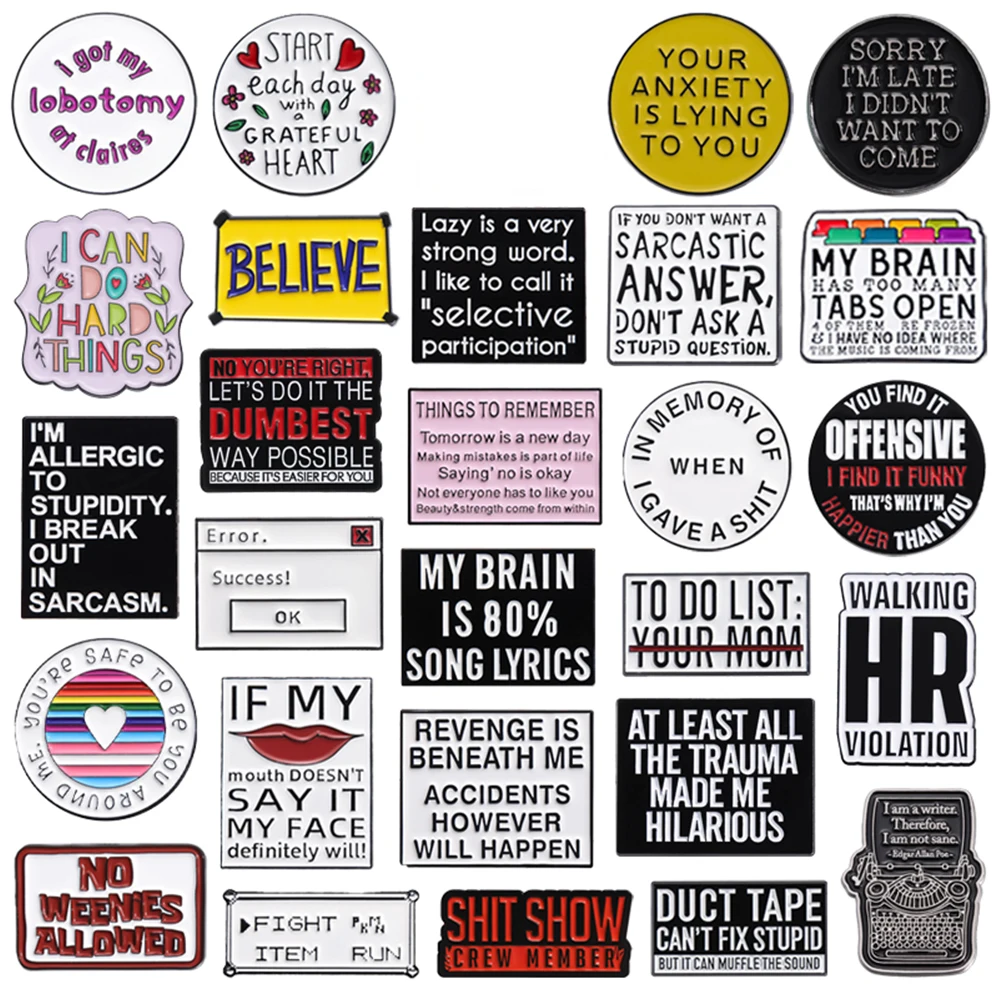 31Styles Geometric Humorous Phrase Enamel Pins Custom Funny Quotes Metal Brooches Lapel Badge Backpack Decorative Jewelry Gifts