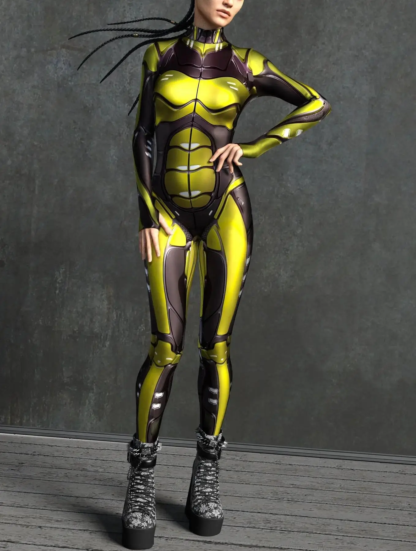 Cyberpunk catsuit มีซิปสำหรับผู้หญิงบอดี้สูท zentai 3D ชุดปาร์ตี้ฮาโลวีนเครื่องแต่งกายคอสเพลย์สำหรับผู้หญิง