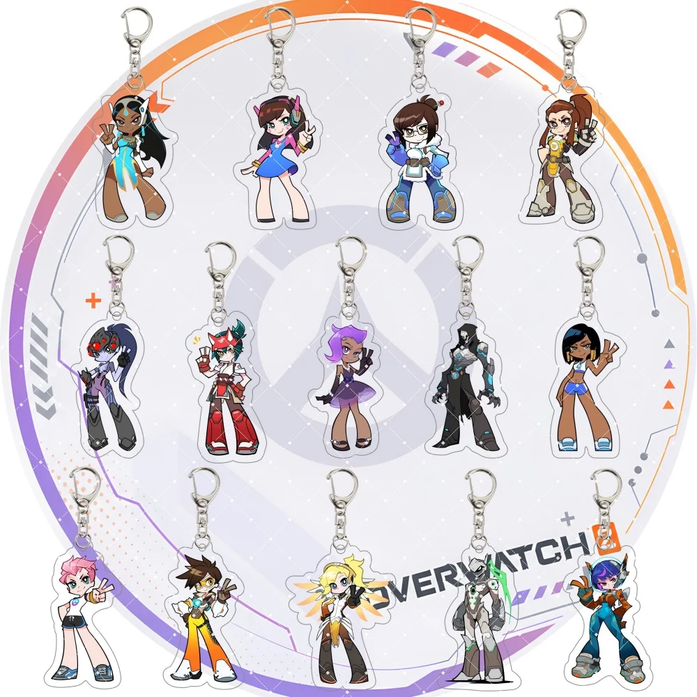 Overwatch 2 Acrylic Keychain Chibi D.Va Mercy Reaper Tracer Kiriko Keyring Cute Bag Pendant Car Cosplay Jewelry Gifts 5.5cm