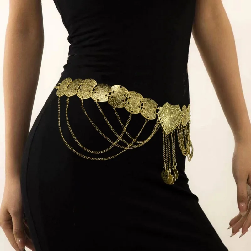 Ethnic Dress Skirt Sweater Waist Chain Belt Fashionable Waistband Alloy Tassel Hollowed Out Decoration Belt Retro Women Belt