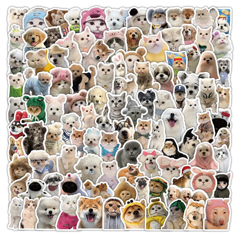100Pcs Cute Cats and Dogs Stickers Funny Pet Themed Decorative Decals Giajar Sticker Store