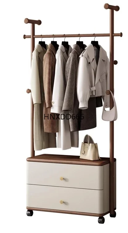 Ash wood coat rack floor hanger drawer storage box