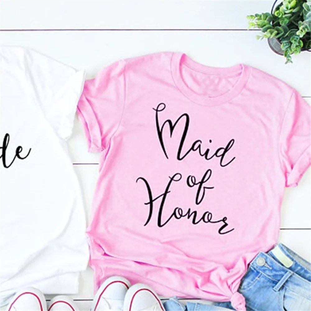 Bride Maid of Honor Women Shirts Aesthetic Letter Print Tshirt Wedding Party Mother Fashion T-shirt Summer Tops 5DAR