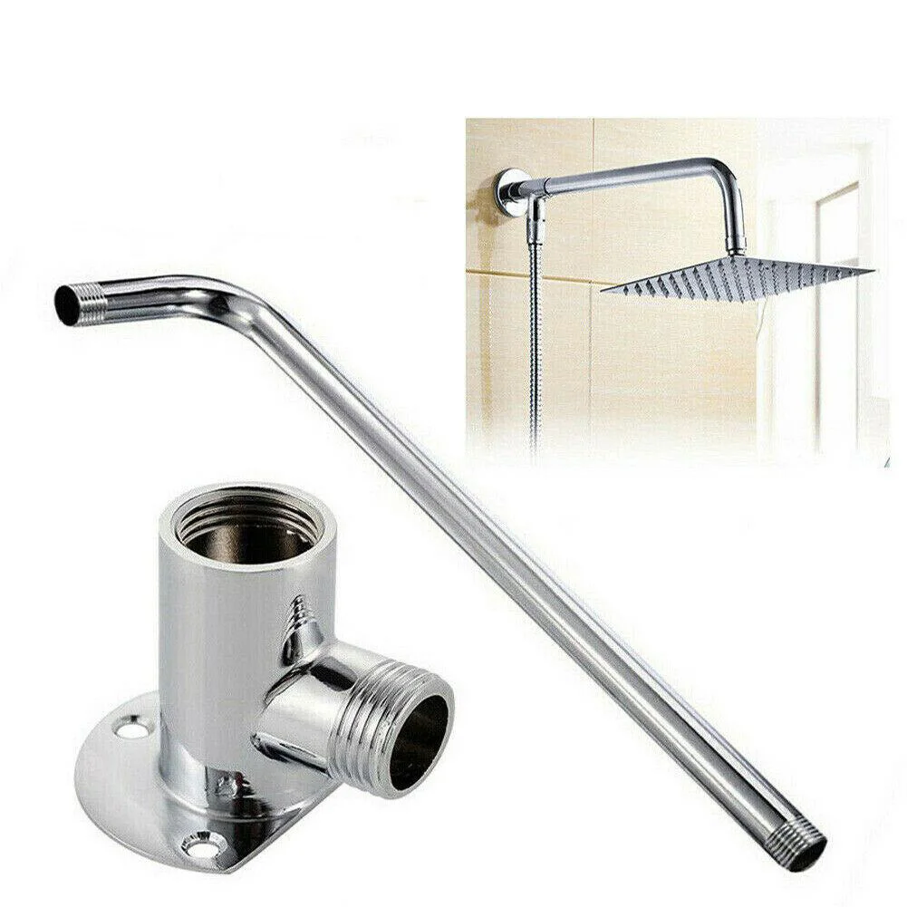 Metal Shower Extension Pipe Joint 30cm Bright Chrome Outside Arm Bottom Hose Wall Mounted Shower Head Extension Arm