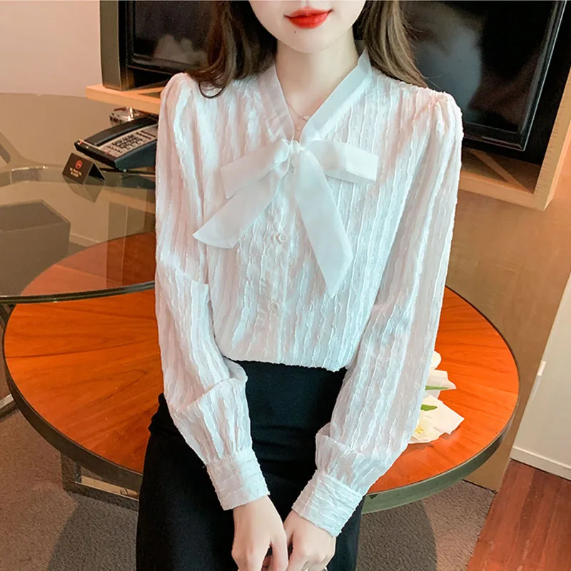 

Office Lady Long Sleeve Bow Collar Women Shirt White Bow Chiffon Shirt Blouse Women Tops Blusas Para Mujer Camisas Shirts H367