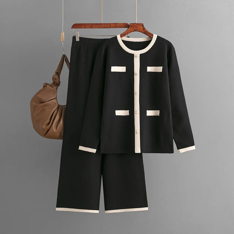 Set da 2 pezzi per maglieria da donna cardigan musulmano maglione pantaloni a gamba larga abiti pantaloni in maglieria abito monopetto autunno inverno