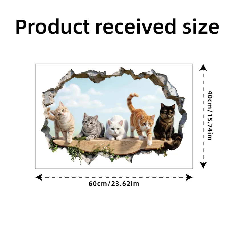 3D Cat Wall Stickers Removable Living Room TV Background Decorative Paper Adhesive Animal Decals for Home Decoration