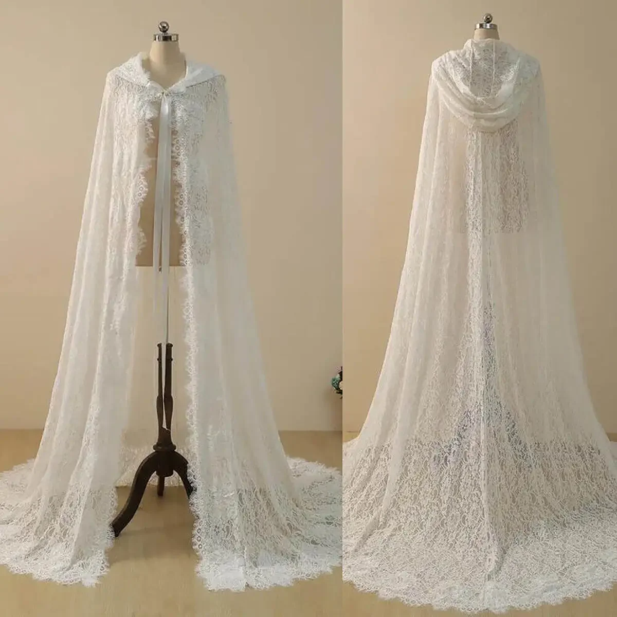 

Vintage Wedding Veil One Layer Long Mermaid Bride Dresses Cap Sleeveless Lace Up With Hooded Wrap Customized