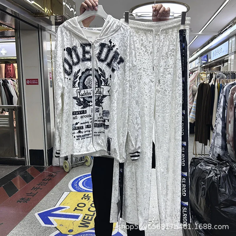 

Модные новые весенние женские комплекты из двух предметов, кардиганы с капюшоном и длинными рукавами с буквенным принтом, пальто + повседневные прямые брюки с эластичной резинкой на талии