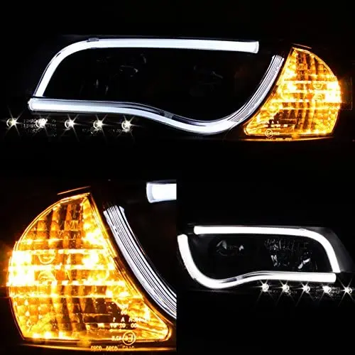 For Audi A6 C5 Sport Sedan Black Bezel DRL Daytime LED Light Tube Design Projector Headlights Lamps