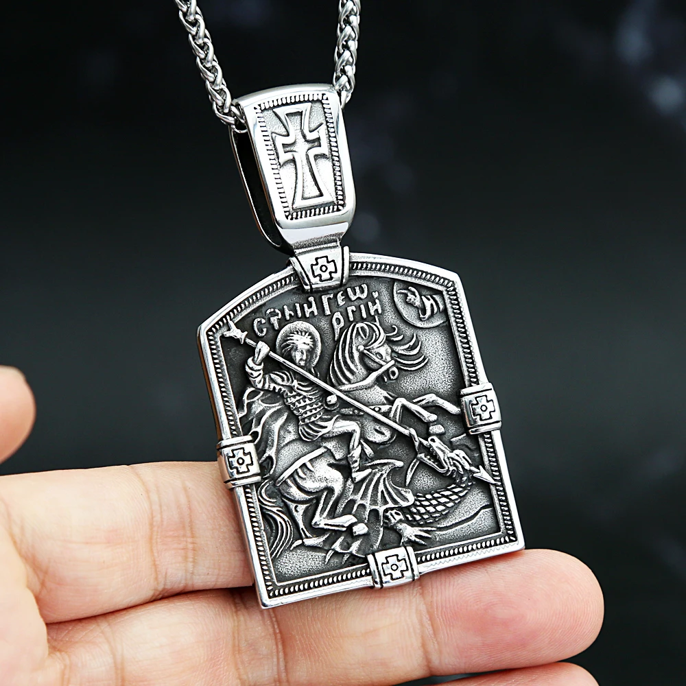 

Retro Holy Warrior Religious Back Bible Necklace Pendant For Men Stainless Steel Cross Flower Amulet Unisex Pendant Wholesale