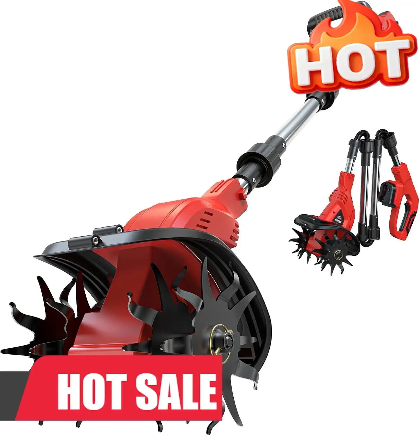 

Cordless Tiller Cultivator Compatible with Milwaukee 18V Battery(Tool Only), 450RPM Electric Tiller for Gardening, 9"x6.3" Tilli