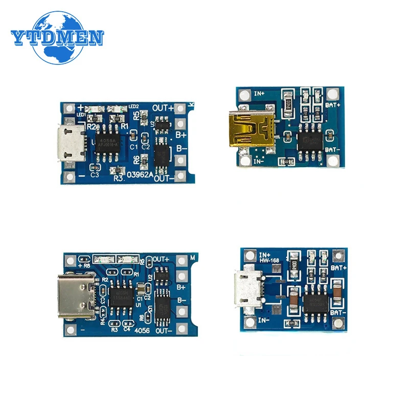 5pcs 5V 1A Type-c/Micro/Mini 18650 TP4056 Lithium Battery Charging Board Charger Module with Protection Dual Functions