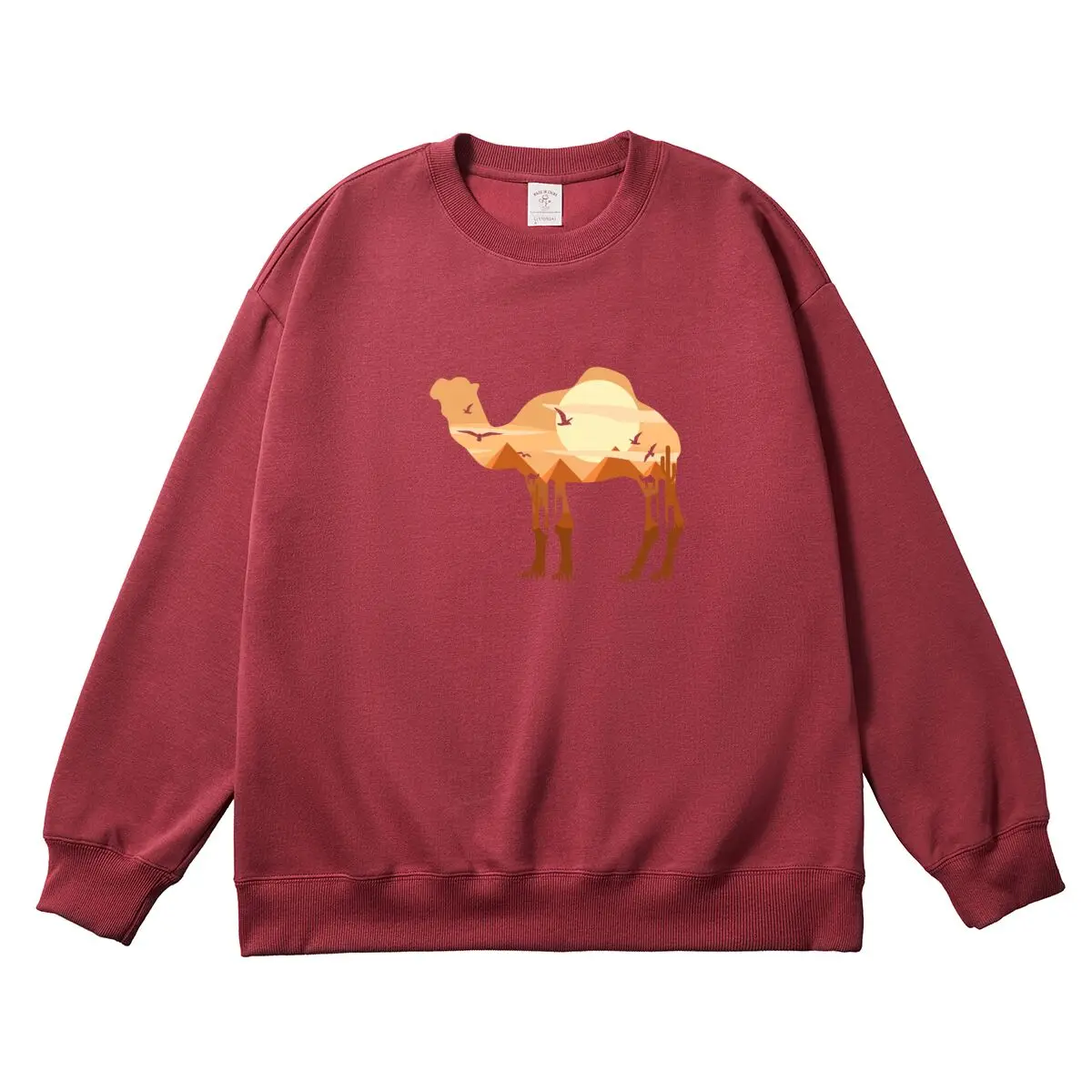Oversized Women Pullover Desert Camel Graphic Woman Tops Female Sweatshirt Round Neck Long Sleeve Autumn Thick Clothes