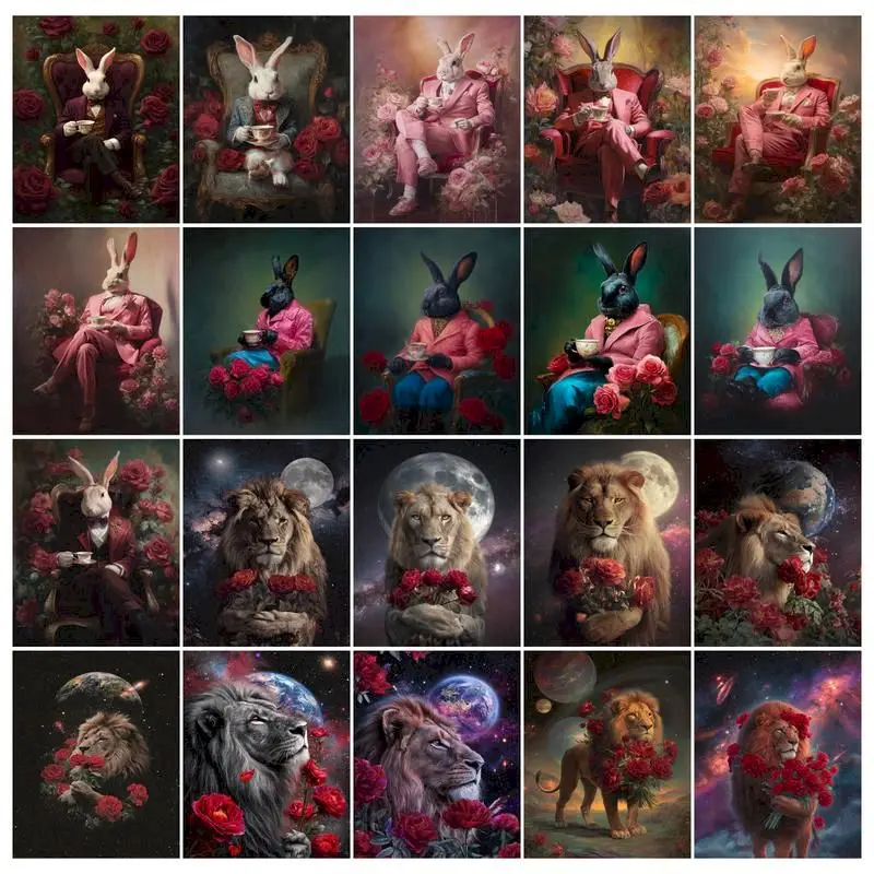 

GATYZTORY Oil Painting By Numbers Rose Lion Picture With Numbers Handmade Picture Artwork Numbers Painting Home Decoration