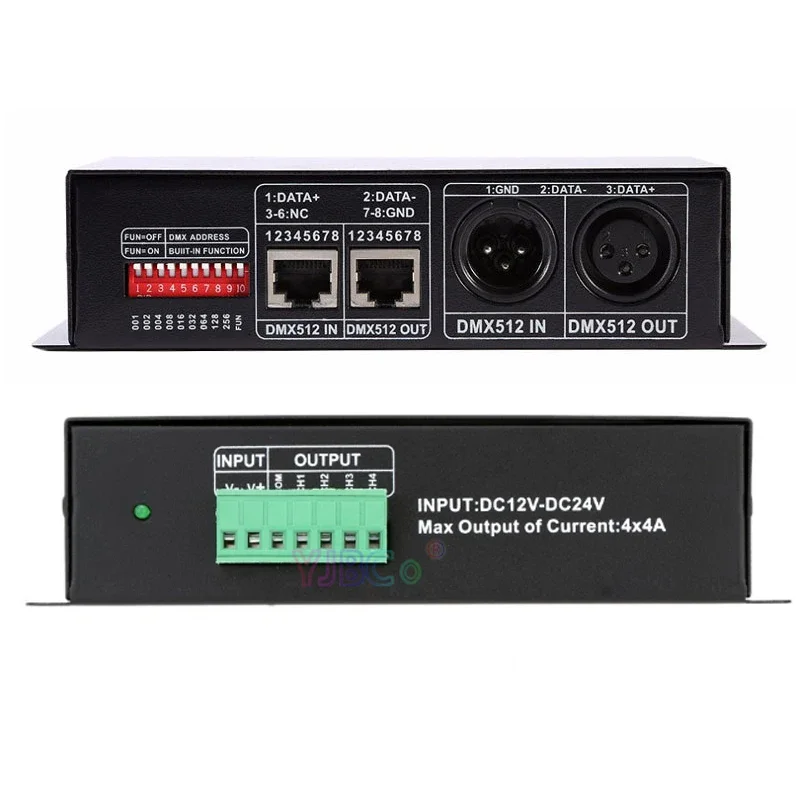 RGBW 4CH DMX 512 Decoder Stage Lighting Project Led Strip Controller DMX a PWM RGBW Light 4 Channel * 4A 16A Dimmer DC5V 12V 24V