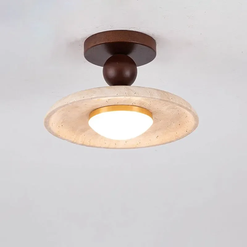 

Japanese Wabi Sabi Yellow Stone Lobby Corridor Cave Stone Pendant Balcony Hotel Restaurant Limestone LED Decorative Ceiling Lamp
