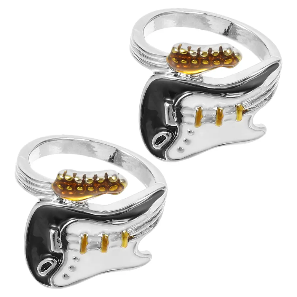 2 Pcs Music Festival Adjustable Guitar Rings for Women Vintage Metal Ring Sets Cool Open Rings Concert Accessories Music Jewelry