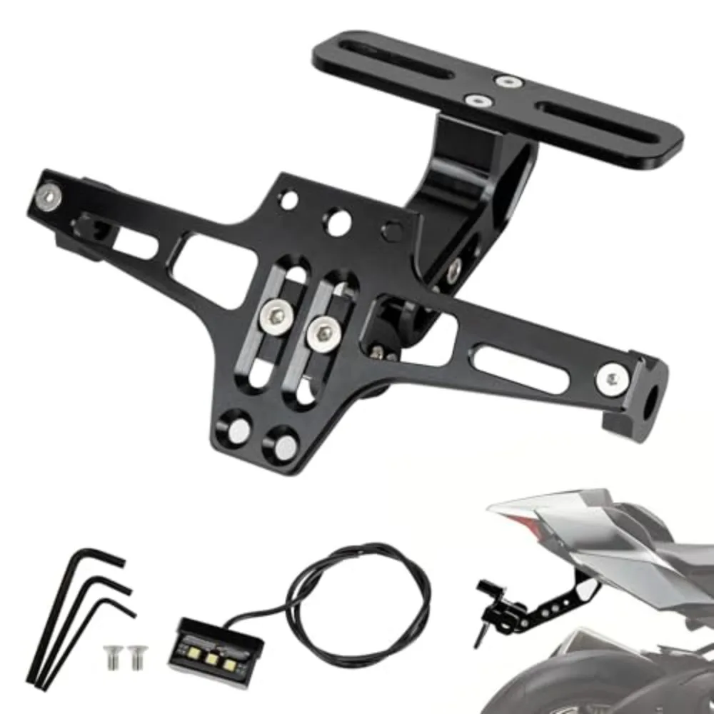 Motorcycle Universal License Plate Holder Number Plate Bracket with LED Light For YAMAHA TMAX 530 MT01 MT07 MT09 FZS1000 FZS600