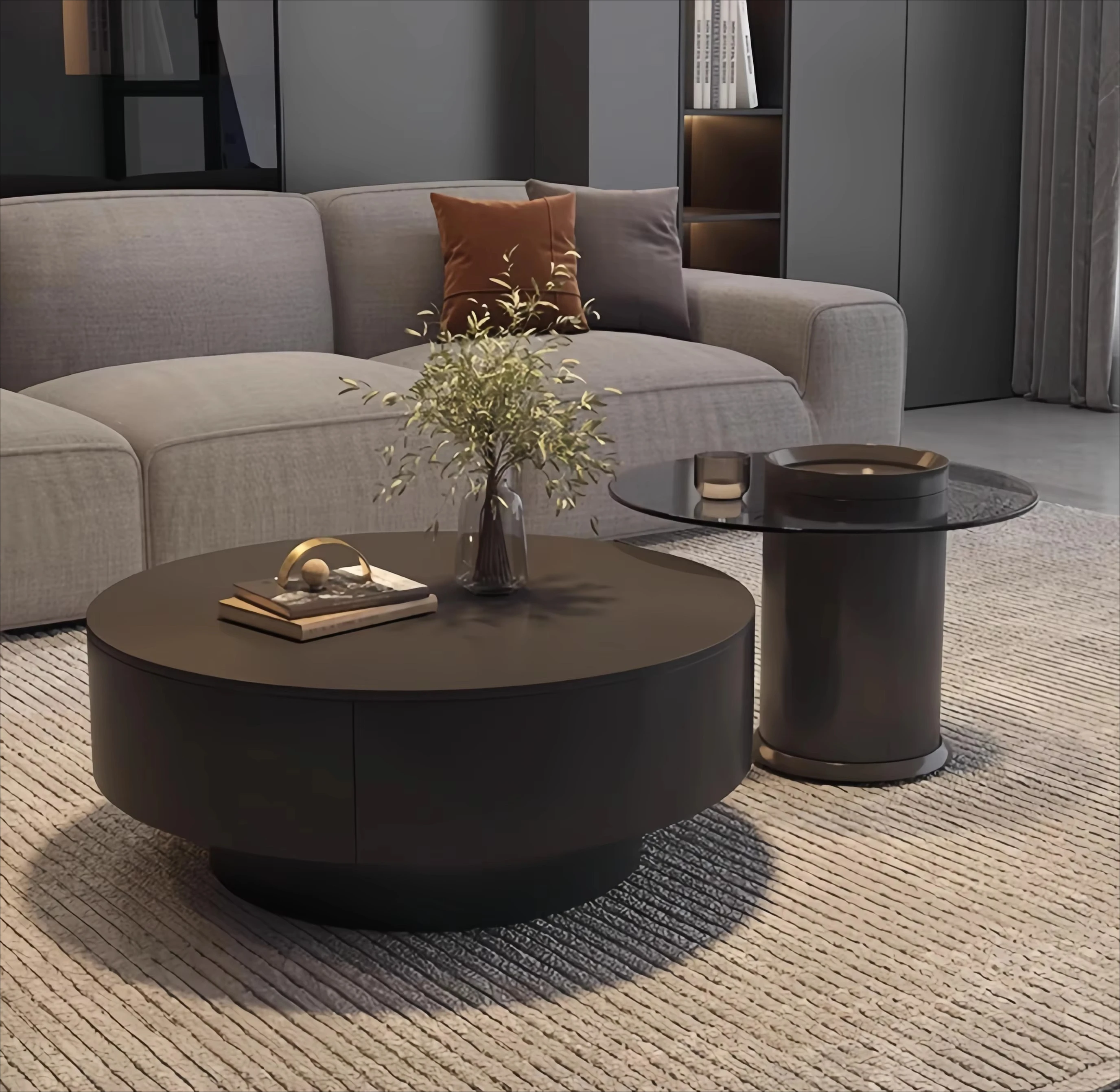 The Marble Round, Simple, Luxurious and Multi-functional Double-drawer Coffee Table in Stock Is Suitable