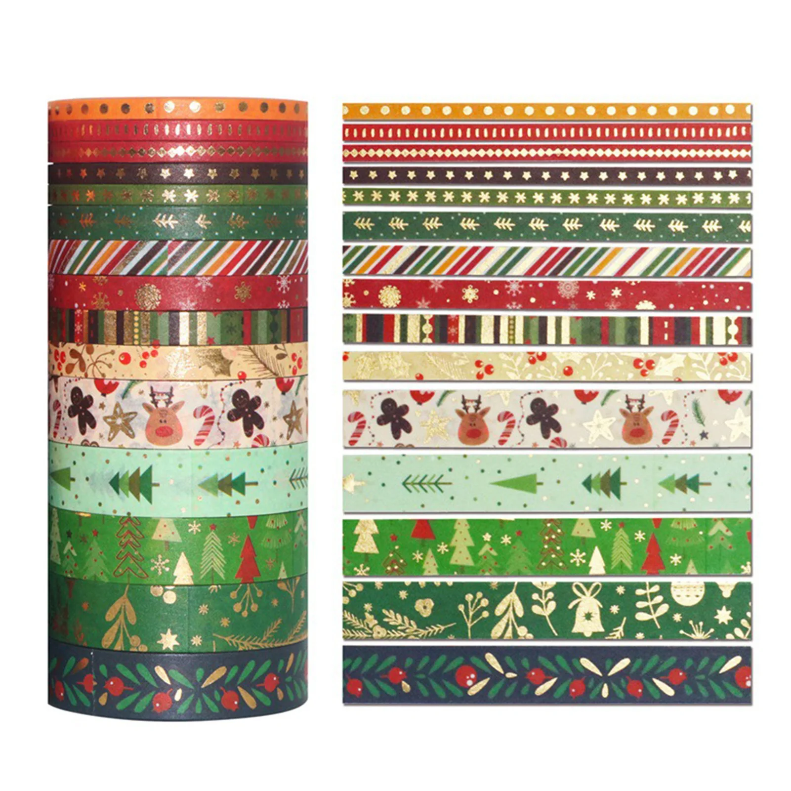 Christmas Gift Box Wrapping Tape with Classic Xmas Elements Design Festive DIY Tape Suitable for Scrapbooking Journaling