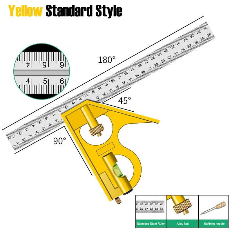 300mm woodworking multifunctional combination movable ruler 45/90/180 ° right angle ruler horizontal aligner
