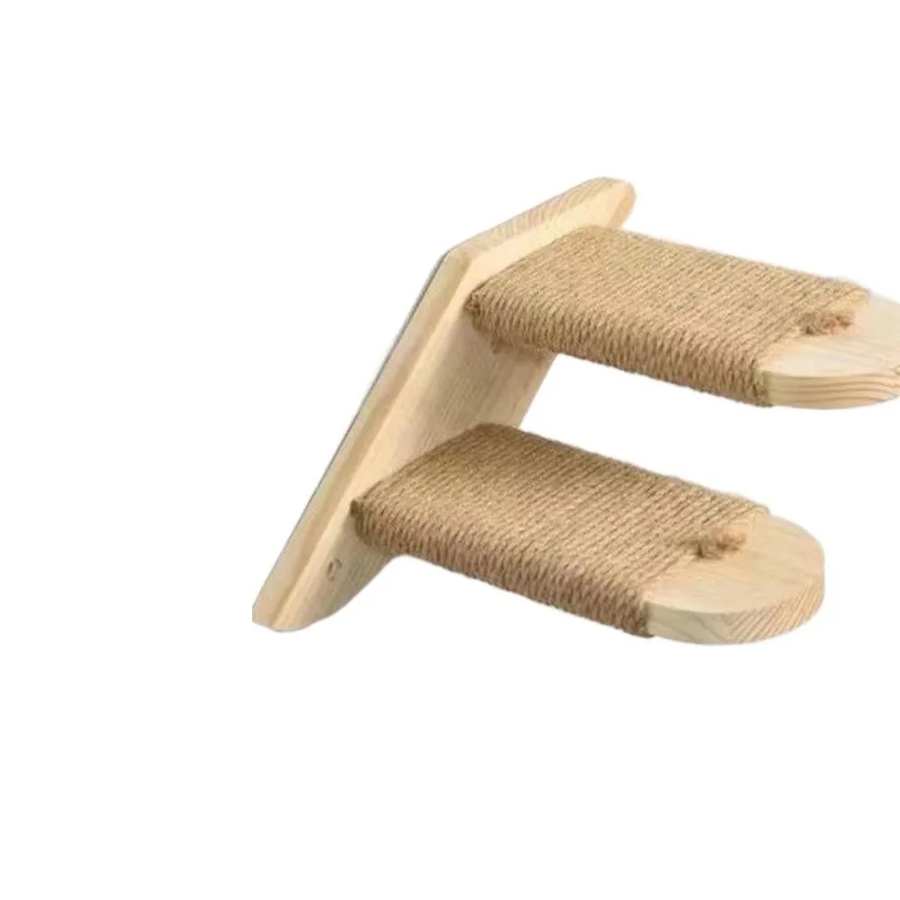 Solid Wood Cat Climbing Shelf Steps Wall Mounted Reversible Cat Climbing Structure with Sisal Rope Space Saving Cat Steps Ladder
