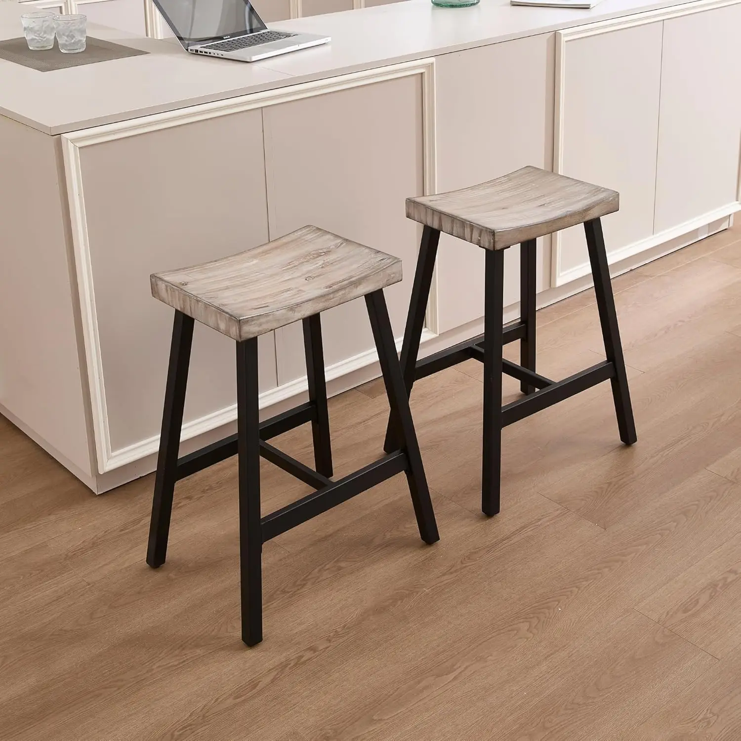 

26"" Bar Stools Set Of 2 Counter Height Stools With Metal Legs Backl Counter Stools Barchair For Kitchen Island/Cafe/Pub,