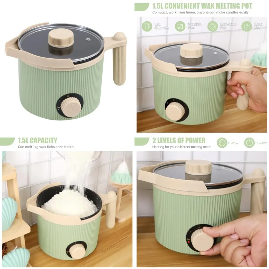

3Lbs Wax Melting Pot Handheld Candle Melting Pot with Two Power Adjustment Easy Pouring Spout Non-Stick Coating for Candle DIY