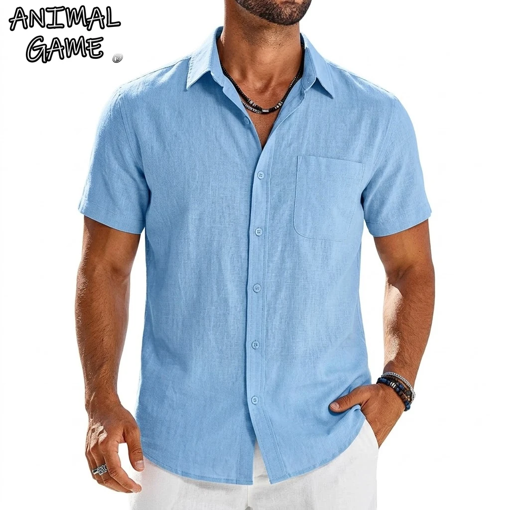 Summer Men's Short Sleeve Shirts for Men Solid Luxury T-Shirts Breathable Elegant Men's Shirts Hawaiian Cotton Linen Tshirt