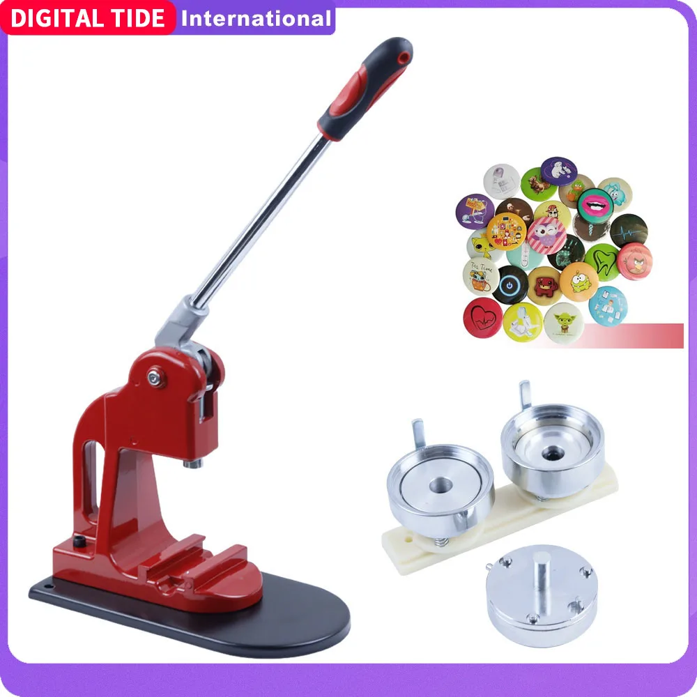 

25-75MM Red Badges Button Making Machine Set,DIY Pin Badges Press Kit Circle Cutter 2Molds, DIY Badges Maker Without Consumables