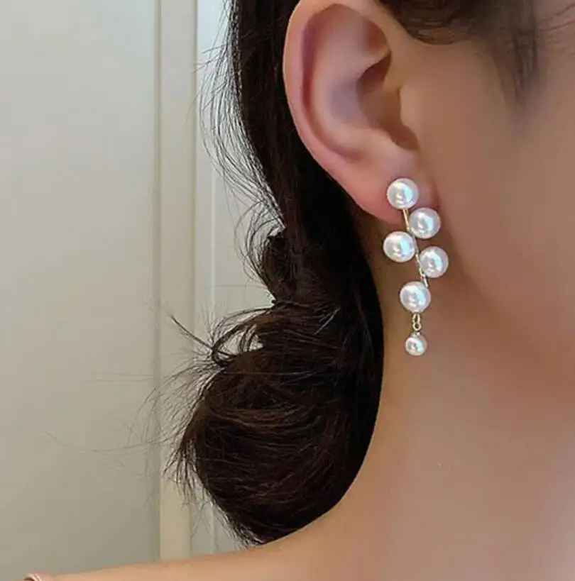 Korean Exquisite Elegant Pearls Dangle Earrings For Women Fashion Jewelry Female Gift Custom Jewelry