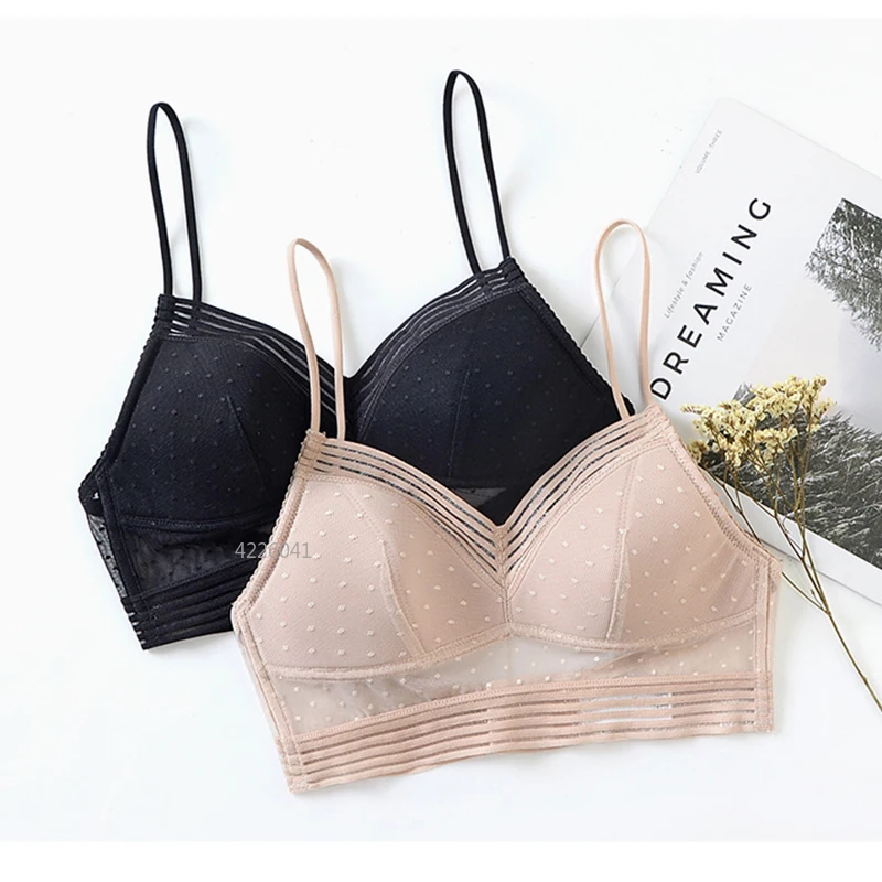 2024 New Sexy U Backless Invisible Bra Underwear Without Stones Thin Triangle Cup Bra with Lace Mesh Wireless Bra Women Lingerie