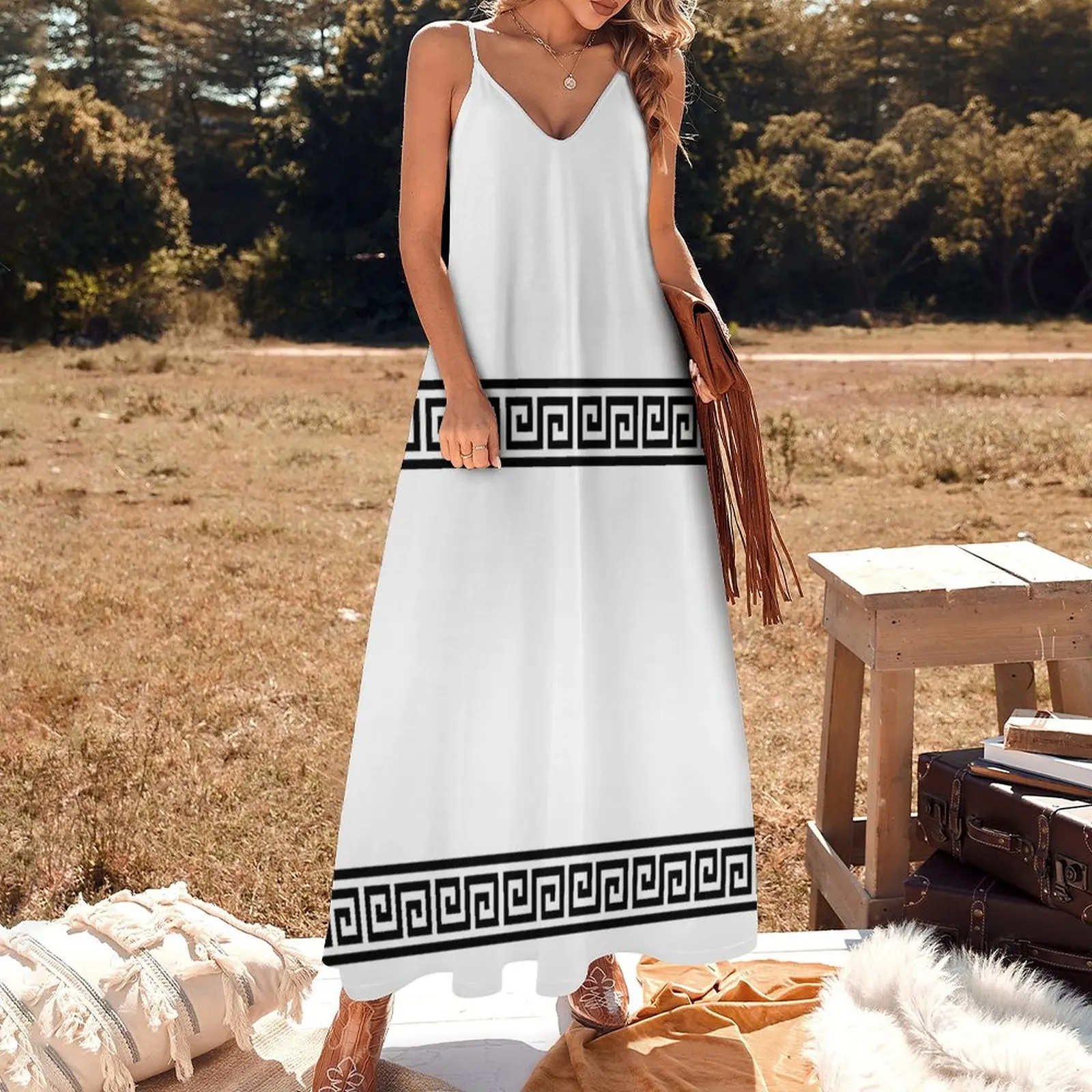 Greek geometric pattern Sleeveless Dress elegant party dress for women 2023 dress korean style