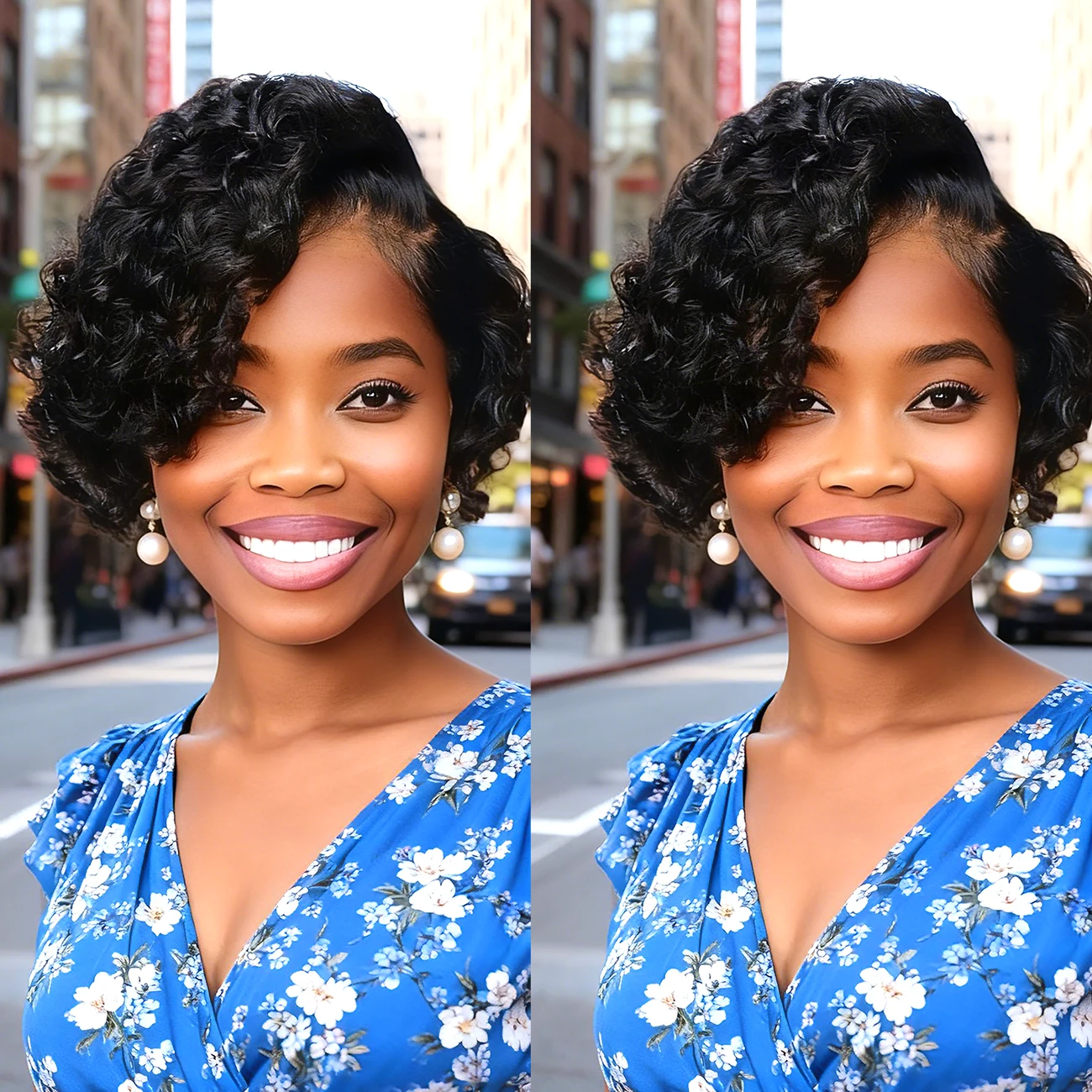 قصيرة بوب شعر مستعار عابث قطع أسود اللون شعر بشري مجعد الباروكات للنساء 13x4x1 T جزء الدانتيل موجة عميقة شعر مستعار الدانتيل