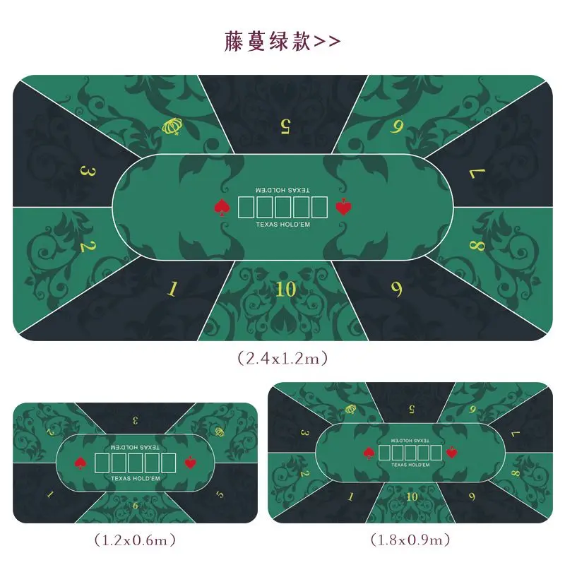 VIKAMA Texas Holdem Poker Table Mat Vintage Vine Floral Pattern Non‑Slip Foldable Game Tabletop Pad for Home Party Decor