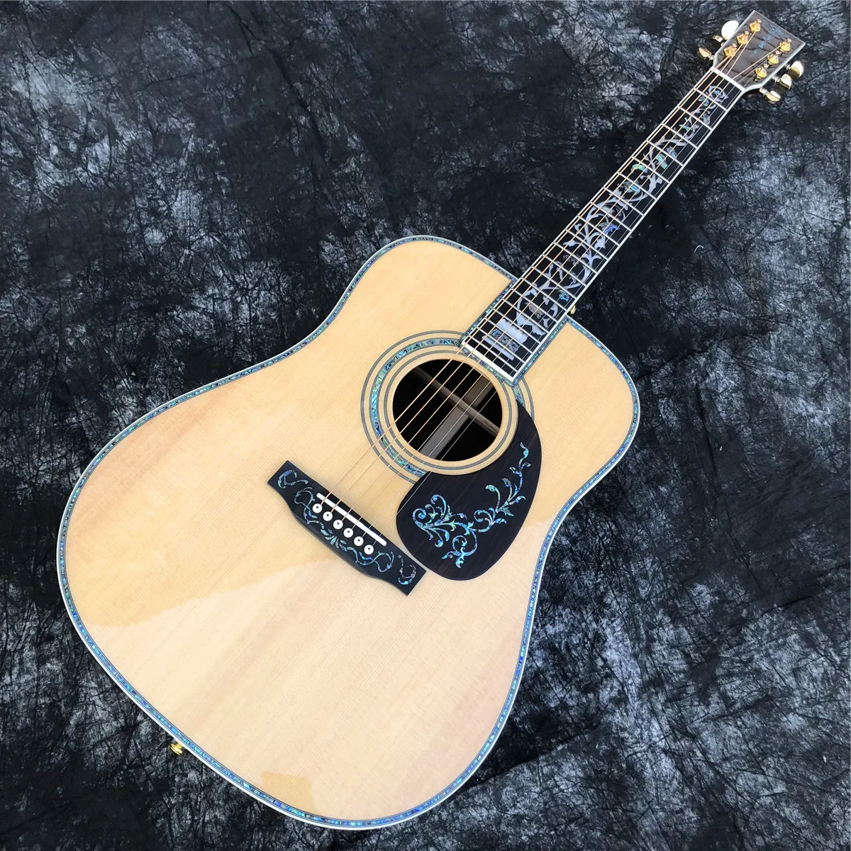 

41 Inches D Type Solid Spruce Acoustic Guitar Abalone Tree of Life Ebony Fingerboard Rosewood Guitarra