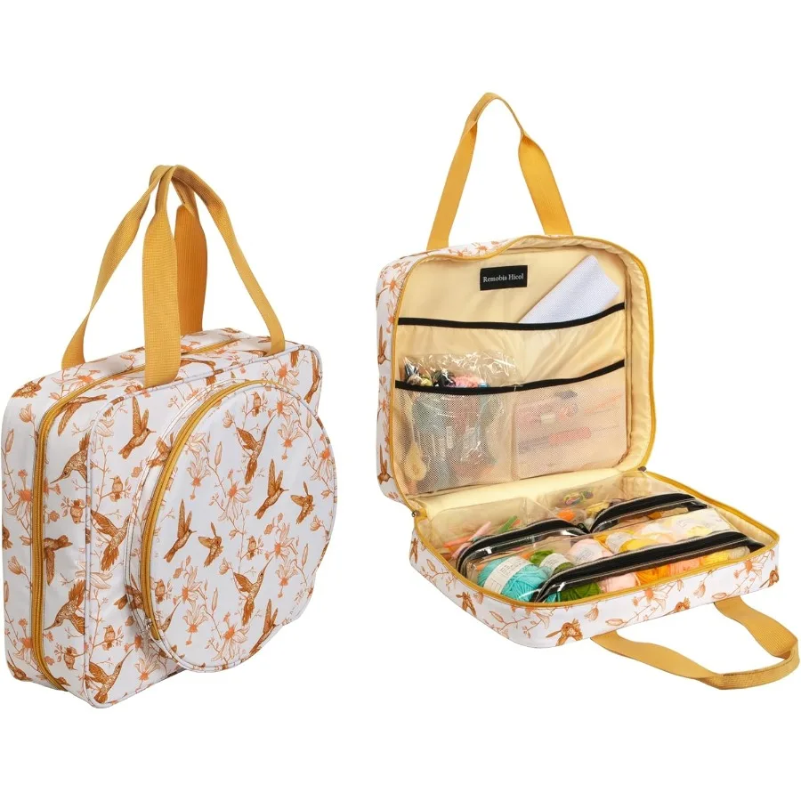 

Portable Square Cross Stitch Starter Kits Bag for Embroidery Project Storage with Multifunctional Pockets Compact Tote Bag with