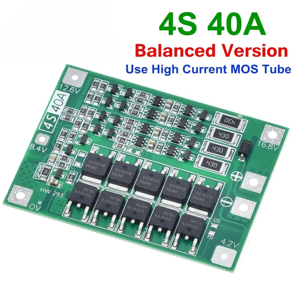 

3S 4S 40A 60A Защитная плата зарядного устройства для литий-ионного аккумулятора 18650 BMS для двигателя дрели 11,1 В 12,6 В/14,8 В 16,8 В с балансом