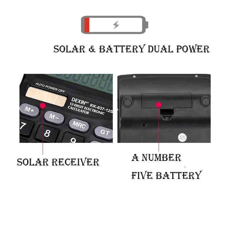 12-Digit Large LCD Display Calculator Standard Function Calculator with Solar & Battery Dual Power for Home Basic Desktop Office