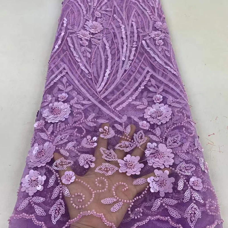 7Colors Available 122CM Wide Floral Sequins Beading Lace Fabric for Evening Wedding Dress Fabric for Sewing 5Yards Long L006