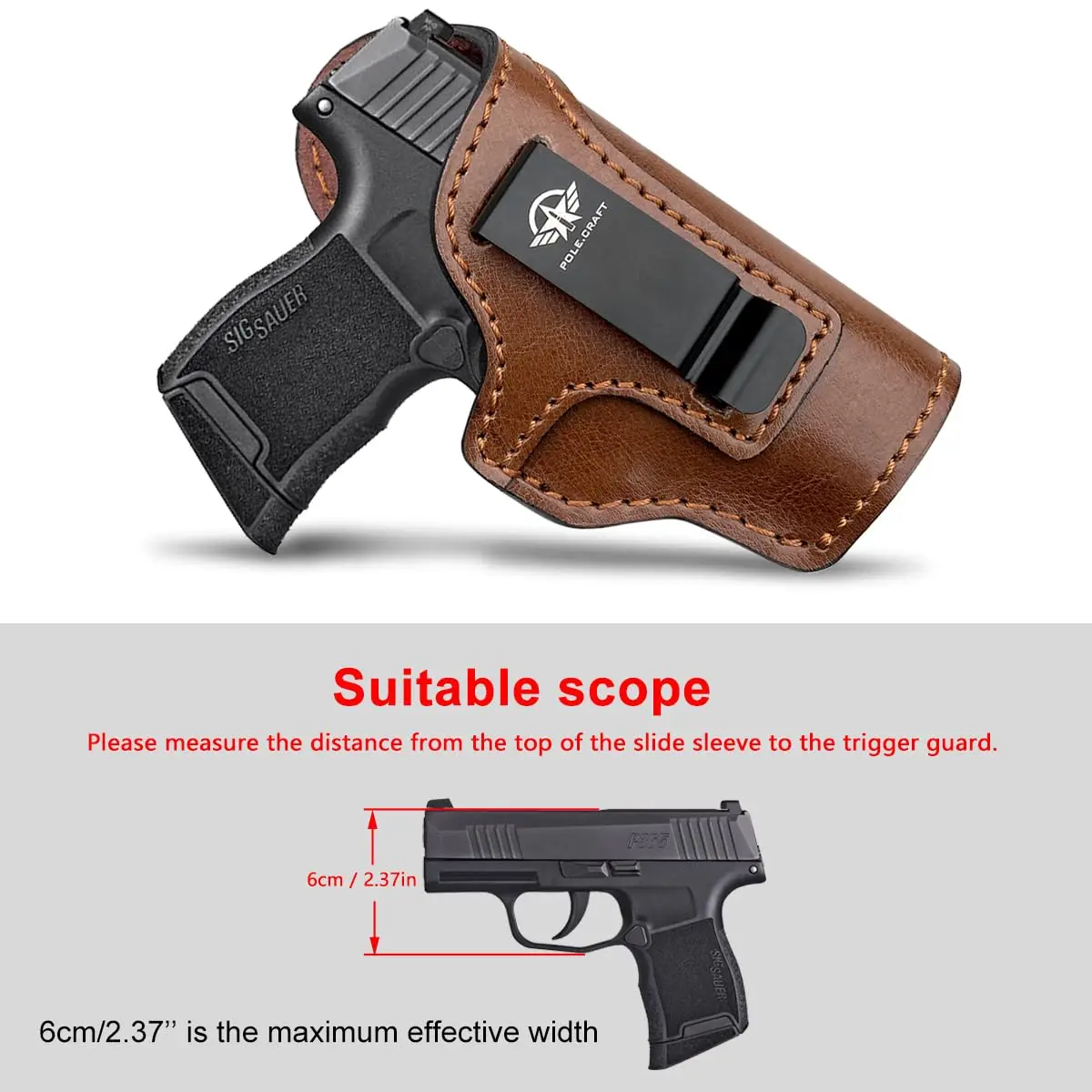 IWB Leather Gun Holsters for Small Pistols : Ruger LCP380 LCP II Sig Sauer P365 P238 P938 Walther PPK 380 CCP S&W Bodyguard 380