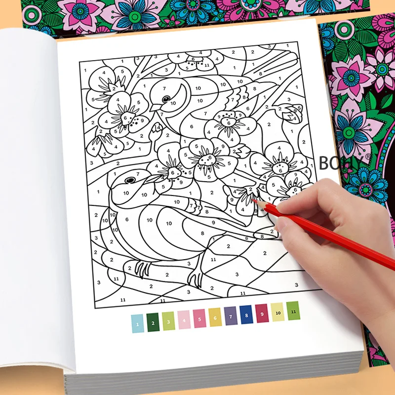 A Coloring Book for Adult Digital Zoning, Themes Such As Tigers, Parrots, Jungle Birds, Coral Fish, and Mandalas, 32 Pages