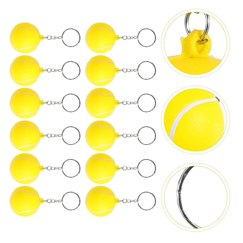 

12 Pcs Decompression Squeeze Tennis Balls Key Chain Pendant Keyring Bag Decor Metal Child Rings