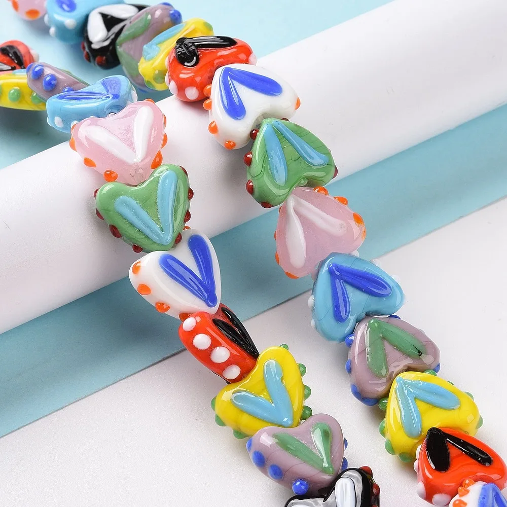 PandaHall 1 Strang handgefertigte Lampwork-Herzperlen, 14-17x16,5-17x6,5-7mm, 38cm Länge für DIY Halsketten- und Armbandherstellung – Detail 5