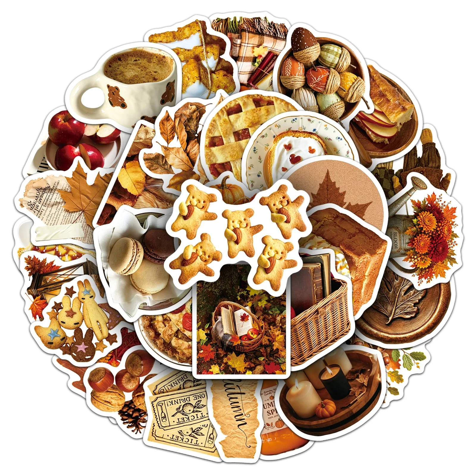 50 PCS Ins Style Brown Fallen Leaf Autumn Theme Mix Match Stickers Decorate Scrapbook Window Fridge Waterproof Decals