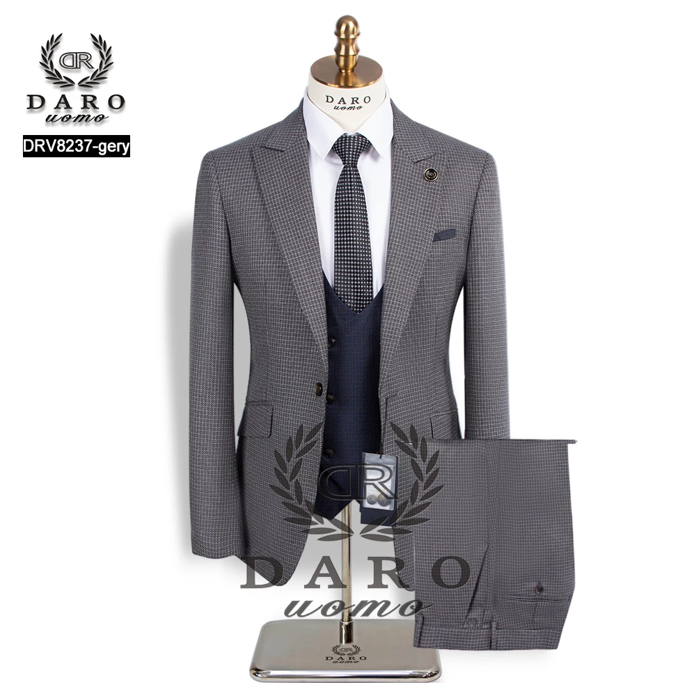 

2024 DAROuomo Mens Suit terno Slim Fit Casual one button Fashion Grid Blazer Side Vent Jacket and Pant for Wedding Party DRV8237