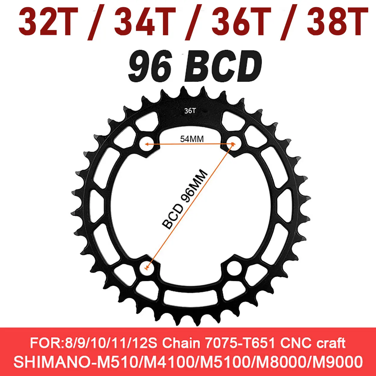 Plato de bicicleta de montaña 96BCD, rueda de bicicleta de corona BCD de 96mm, 32T, 34T, para Shimano M4100, MT510, M5100, M8000, M9000